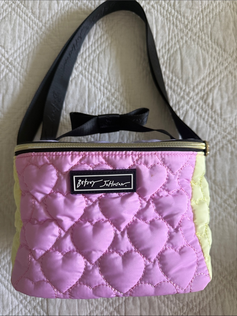 Betsey Johnson Pink Quilted Insulated Lunch Bag 6 Pack Cooler Bag  Hearts Pink